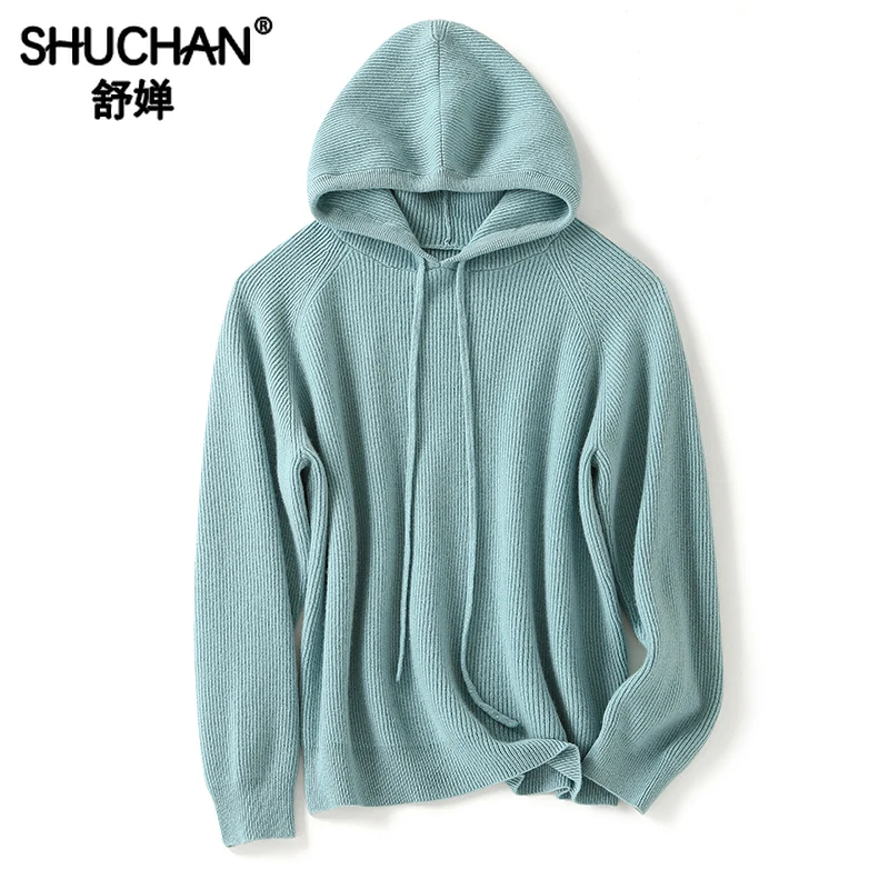 

Thick 100% Cashmere New 2023 Autumn Winter Warm Sweater Women Thick Hooded Pullover Casual Womens Knitwear Tops