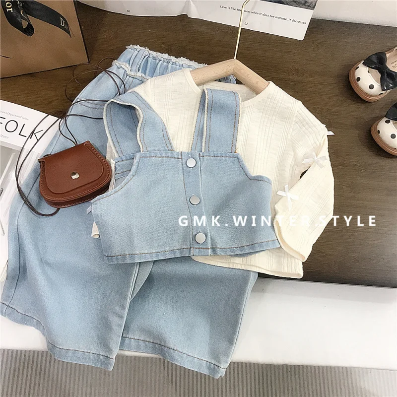 

Girls' Spring Outfit Denim Three-Piece Set New Spring and Autumn Stylish Baby Base Shirt Children's Denim Pants Set