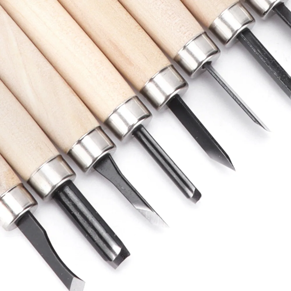 12PCS Steel Wood Carving Tool Set Professional Carving Chisels Different Sizes Wood Carving Knives Storage Box