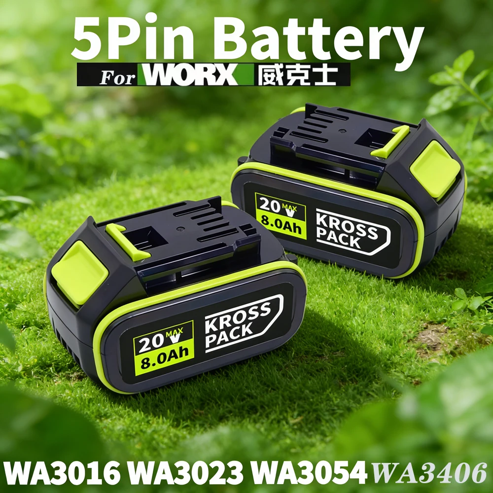 

100% Brand New For WORX 20V Power Tool Battery 8000mAh, Large Foot Model, For Sanding Machine, Trimming Machine, Cutting Machine