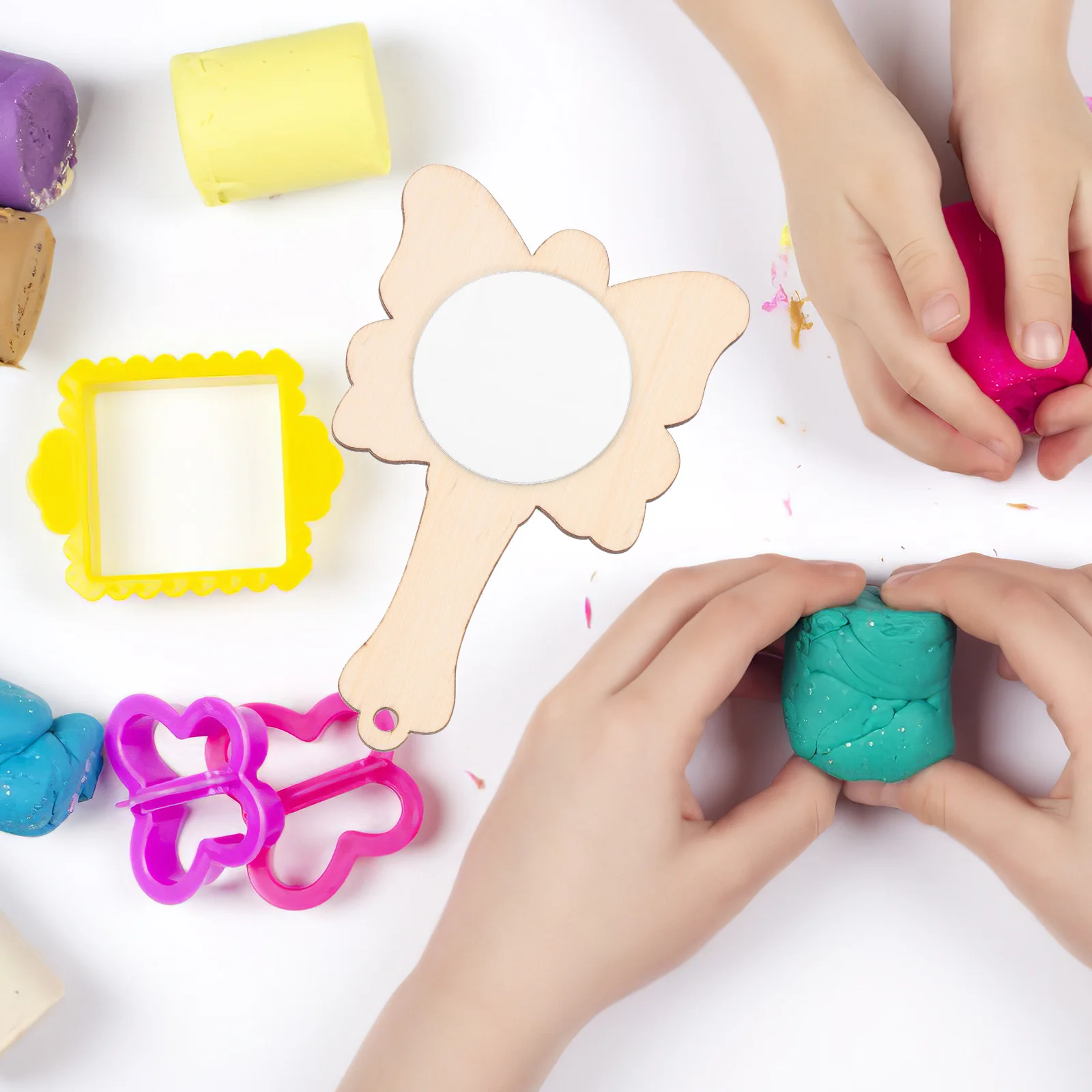 10Pcs Wooden DIY Handheld Mirrors Unfinished Craft Supply for Kids Decorative Mini Mirror Kids Mirror Craft Supply