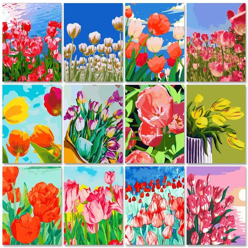 

Flower Painting By Numbers For Adults DIY Kits HandPainted Animals On Canvas With Framed Oil Picture Drawing Coloring By Number