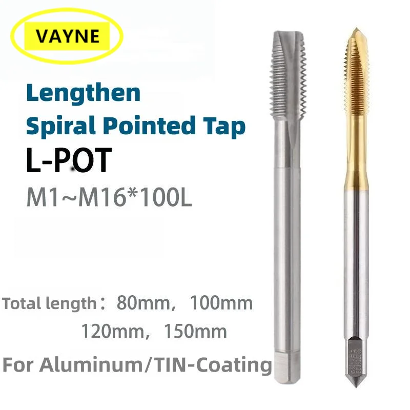  American Lengthening Spiral Pointed Tap For aluminum/With Tin Machine UNC UNF0-80/6-32 10-24 3/8 5/16 X100L Screw Thread Tap