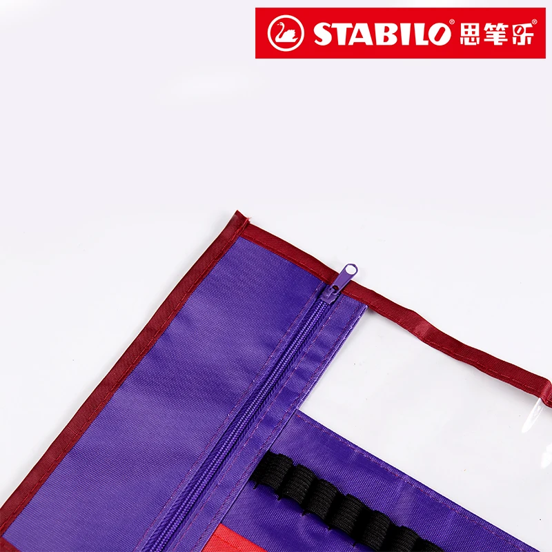 STABILO Pen Bag 30 Holes Roll Up Pencil Case School Supplies Multi-functional Storage Roller Blind With Zipper Bag