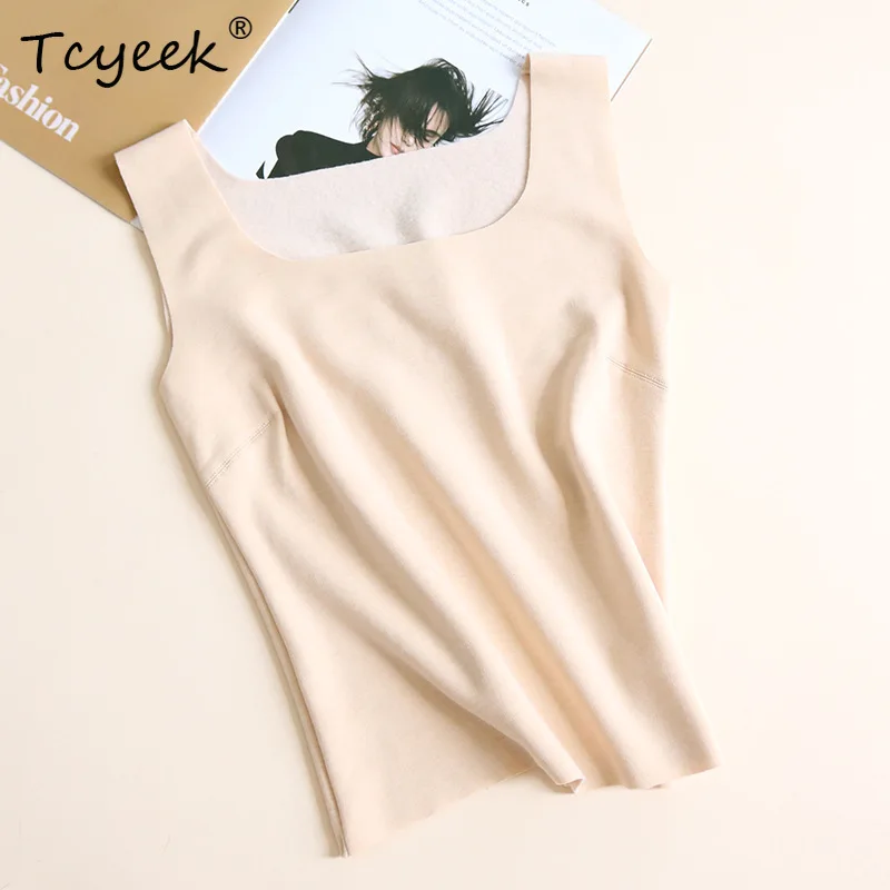 

Tcyeek, 32.9%Silk Fashion Knitted Camisole, Women's Warm Basic Lining Vest, 2024 Autumn Winter Silk Brushed Tank Top P49701QM