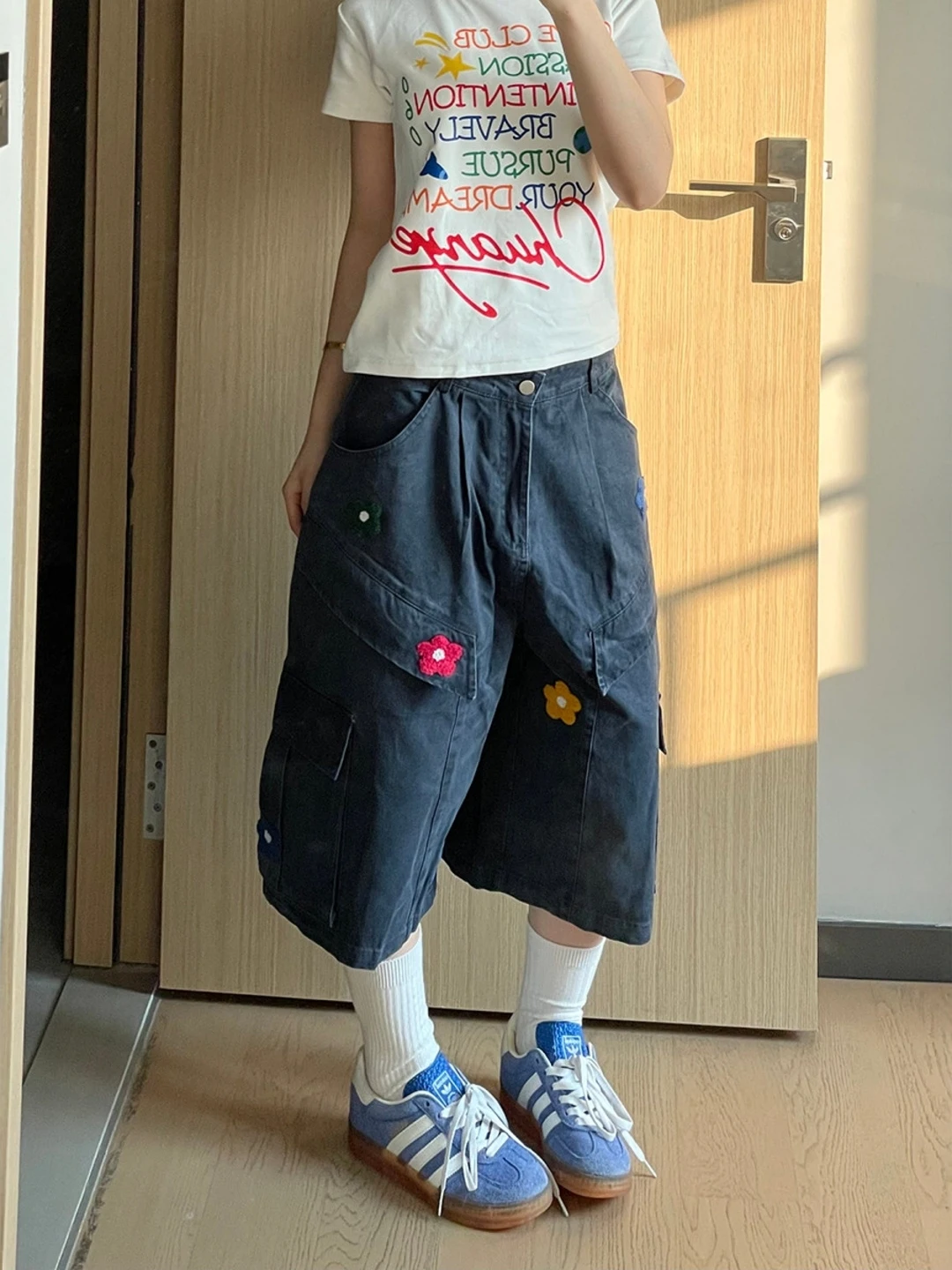 

American High Street Embroidered Workwear Jeans Women Summer plus Size Loose Design Sense Straight Leg Pants