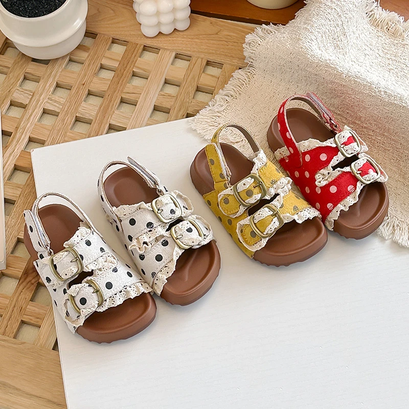 

Mumoresip Kids Beach Shoes Sweet Polka Dots Sweet Lace Girls Sandals Hook&loop 2026 Summer New Children Princess Shoes Casual