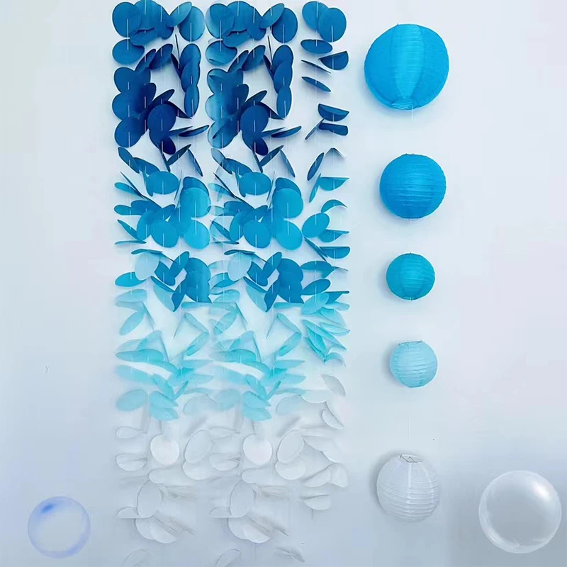 الأزرق الداكن الأبيض تحت البحر تحت عنوان زينة الحفلات كريب ورقة البولكا دائرة نقطة خلفية جارلاند معلقة الزفاف اللافتات