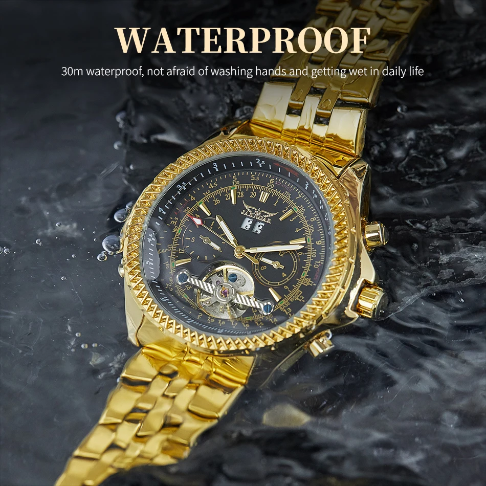 2024 Big Dial Gold Luxury Multifunctional Tourbillon Automatic Men Watch Mechanical Waterproof Stainless Steel Male Wrist Clock