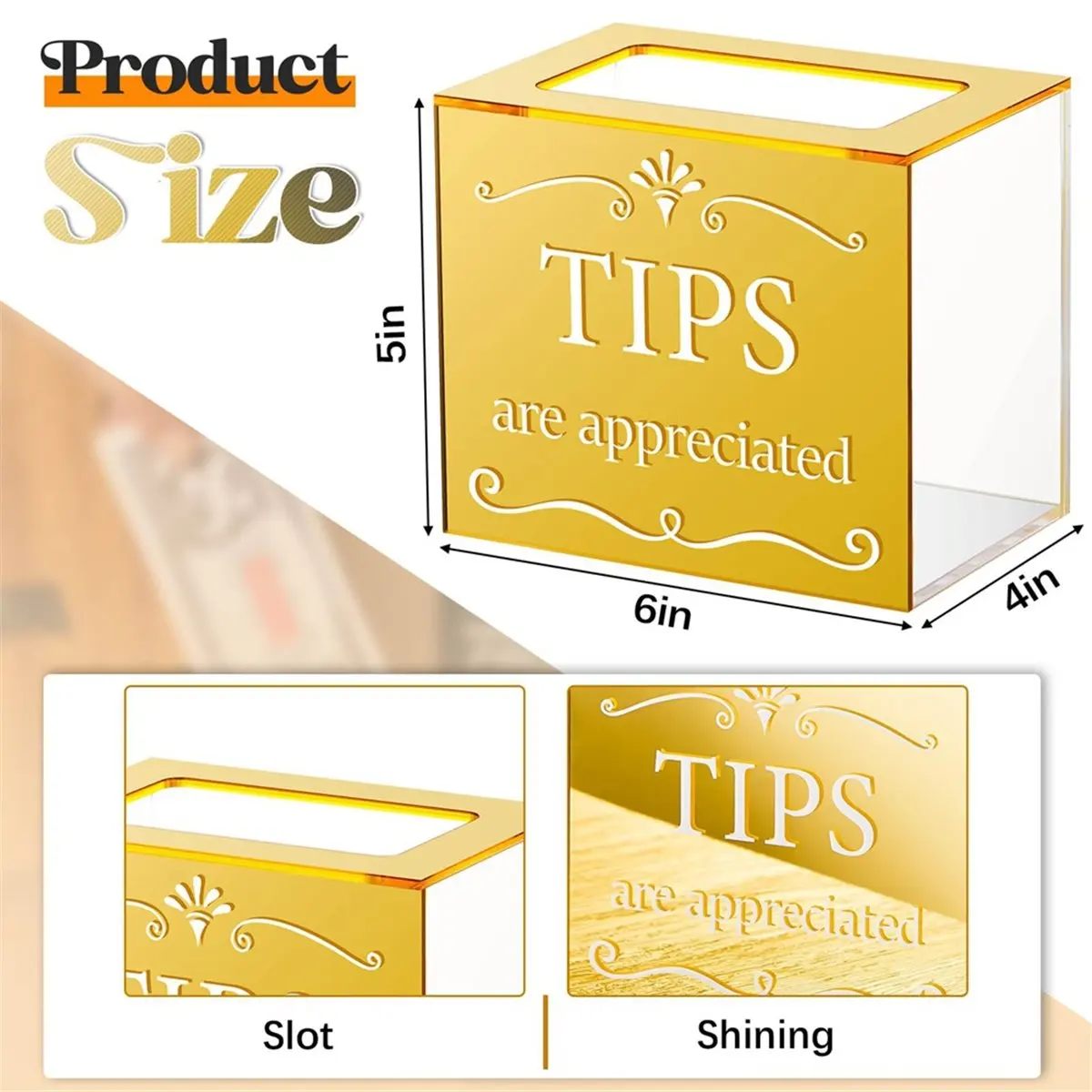 Top Sale Tip Jars for Money Acrylic Tip Cash Box Donation Tip Bucket Storage Container Suggestion Box Raffle Cash Box