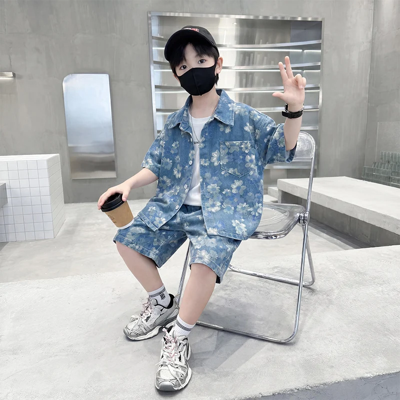 New Fashion Children Summer Denim Set with Shorts for Boy Kids Casual Clothing Suit For Age 2 3 4 5 6 7 8 9 10 11 12 13 14 Years