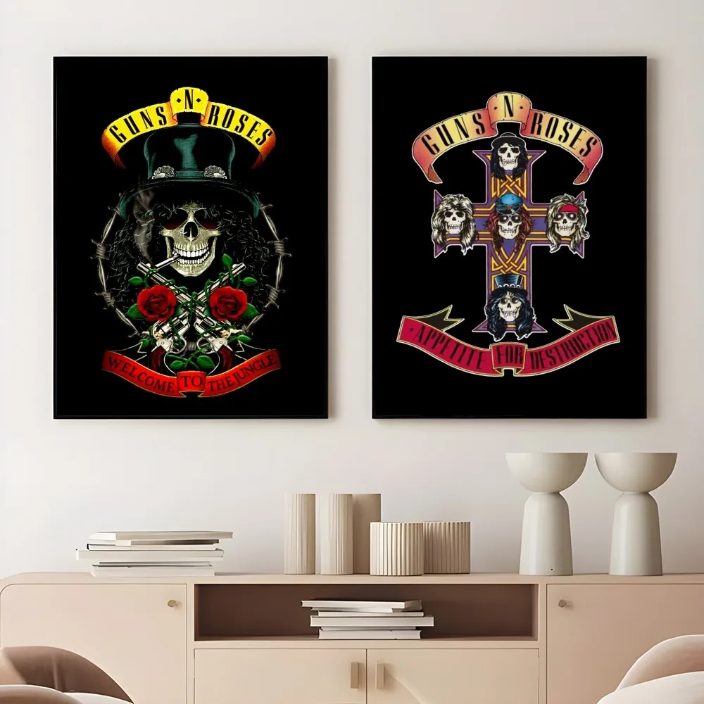 G-Guns N Roses Rock Roll Band Poster Sticky Wall Art Printing Waterproof Home Living Bed Room Bar Aesthetic Decor