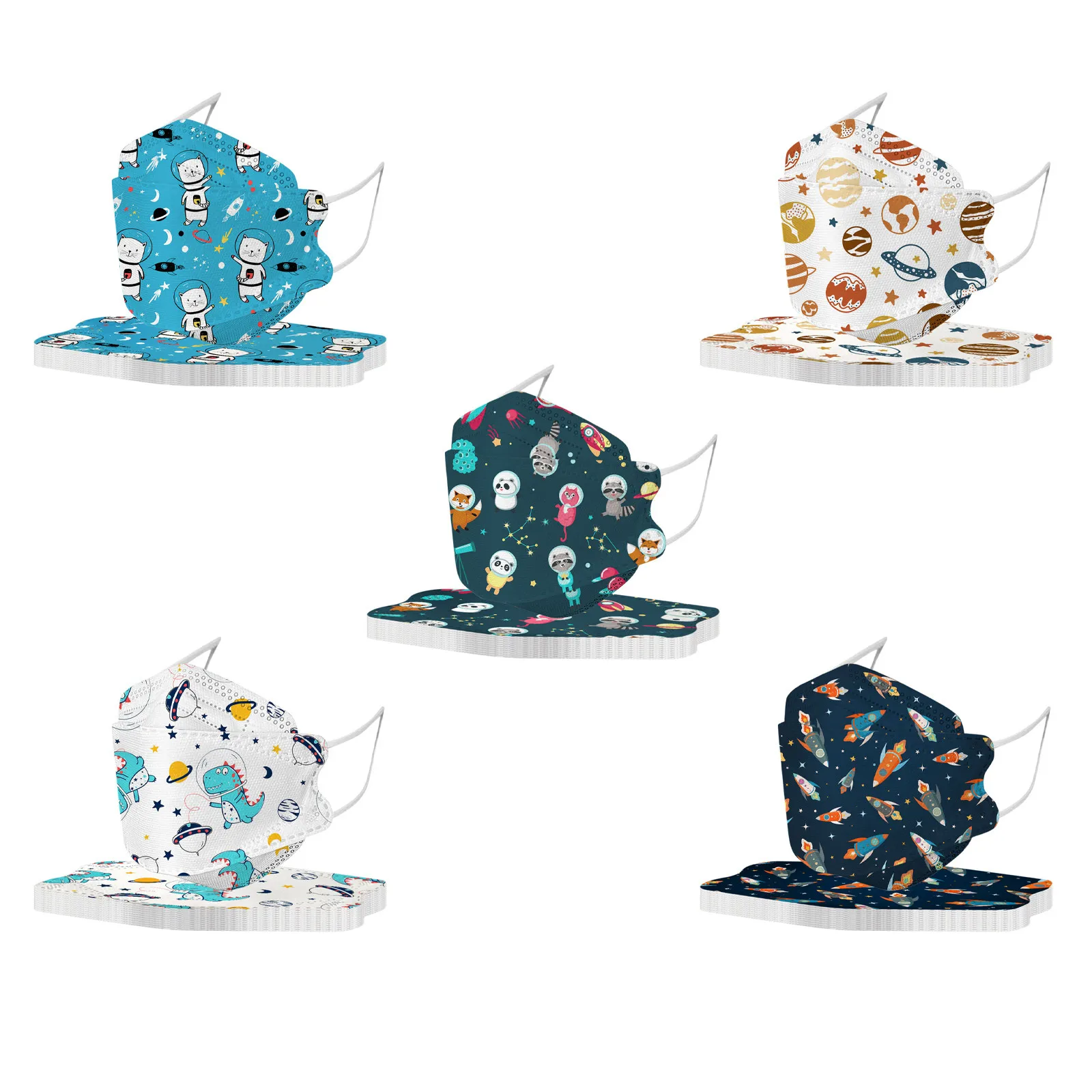 أقنعة الأطفال الكرتون المطبوعة أقنعة الأطفال المتاح 4-Layer شكل فم السمكة متعدد الألوان 10 قطعة رائد الفضاء يوميا #3