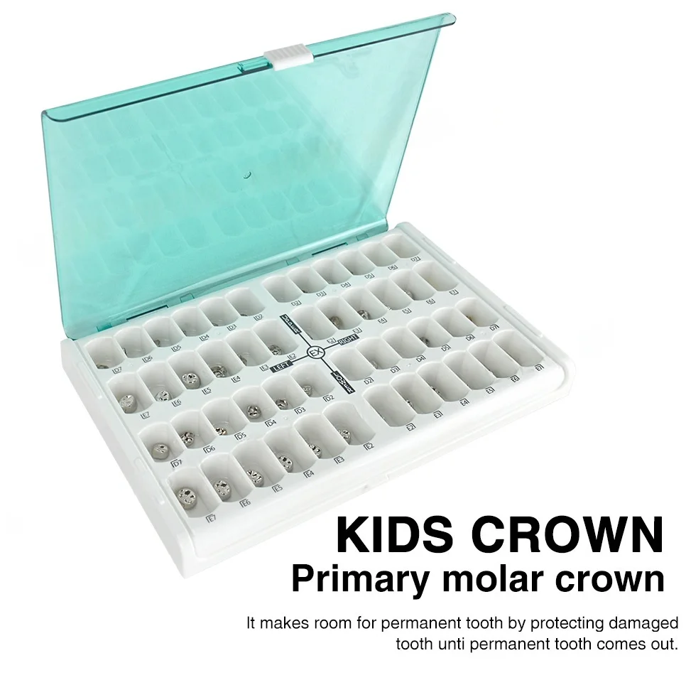 

48 основных молярных коронок для детей. Коронки из нержавеющей стали для детских молочных зубов. Стоматологическое лечение. Материал имплантации.