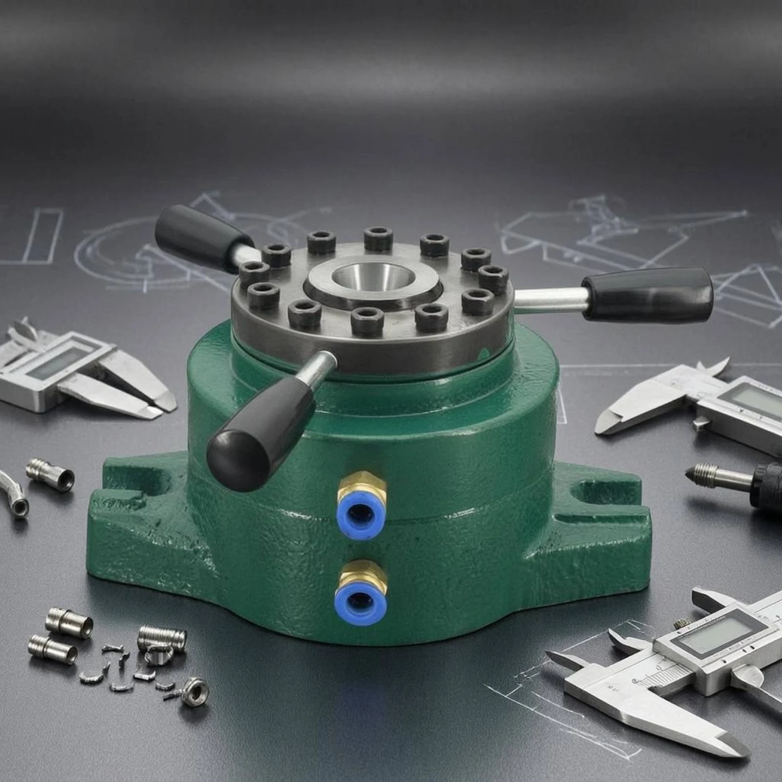 Pneumatic Indexing Clamp Seat Metal Workholding Clamp Seat Machine Tool Part Painted Green for Machinists