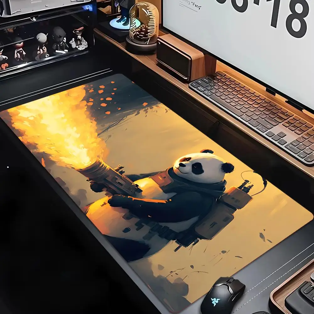 Funny Panda Astronaut Flamethrower Large Mousepad XXL Comic Art Desk Mat Non-Slip Rubber Keyboard Mat Gaming Office Desk Pads