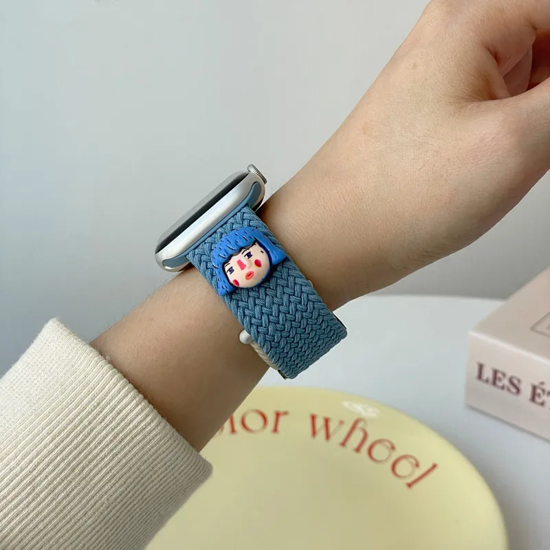 Elastisches Karton-Nylonarmband für Apple Watch Band S10 9, 8, 7, 6se 5, 4, 3, 2, geflochtene Schlaufe für iWatch 38/42 40/44 41/44 49Ultra 42/46 mm