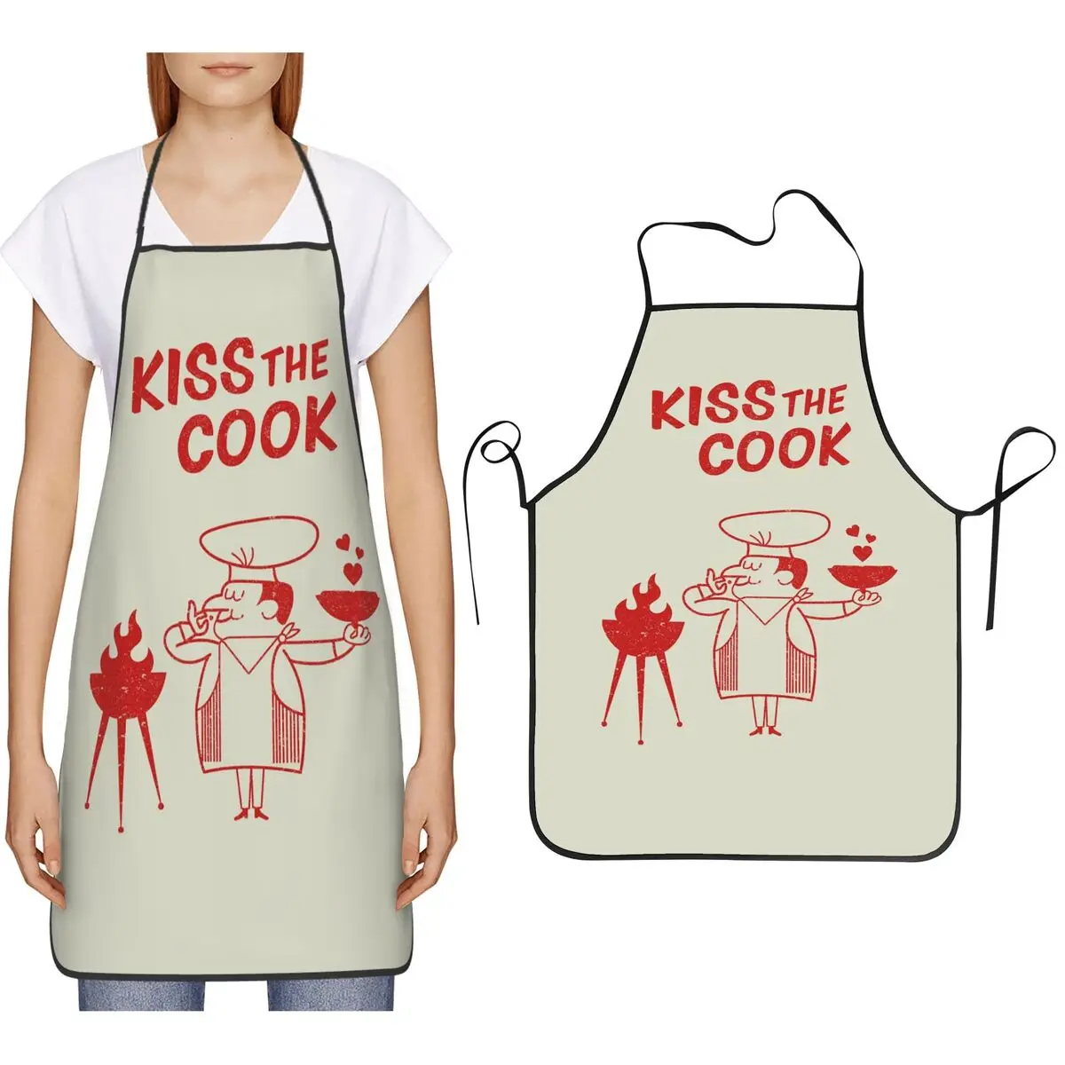 

Kiss The Cook (Hunters) Apron Chef Cooking Cuisine Tablier Bib Kitchen Cleaning Pinafore for Women Men Gardening