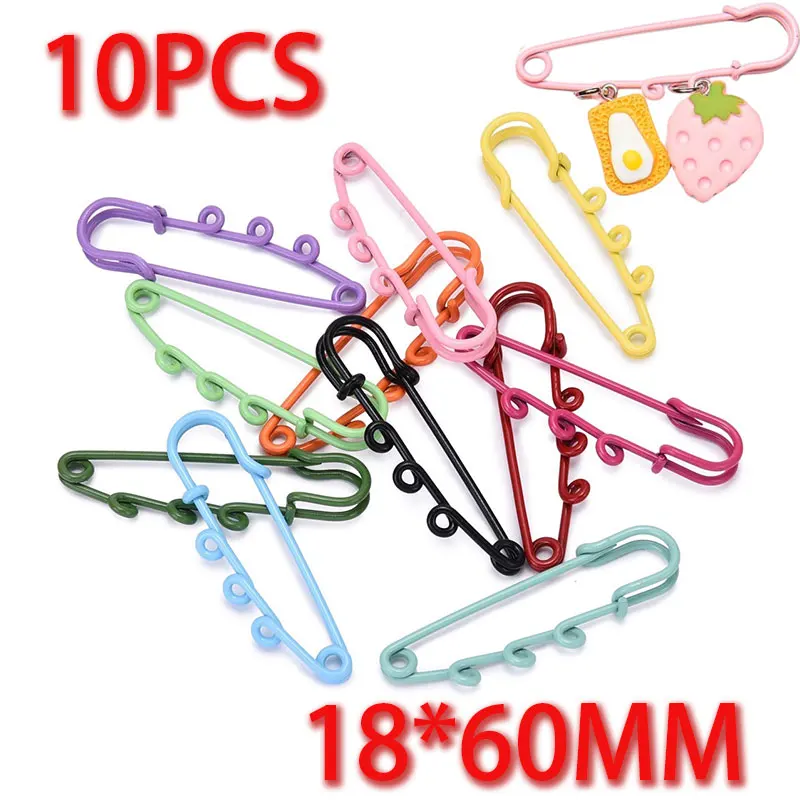 

10PCS 6CM Safety Pins 3-Holes Colorful Spray Painted Heavy Duty Safety Pin Brooch Clasp For DIY Craft Skirts Clothes Accessories