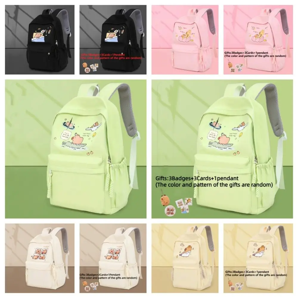 Thickened Capybara Backpack Oxford Cloth Waterproof Cartoon Animal Daypack Badge Wide Straps Large Capacity School Bag Kids