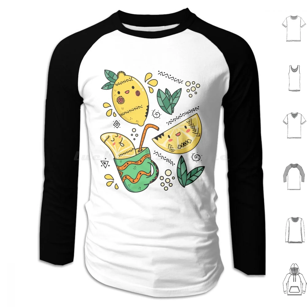 Cute Lemons Pattern Hoodies Long Sleeve Kawaii Lemon Pattern Kawaii Citrus Pattern Friuts Pattern Rageofpatterns Cool