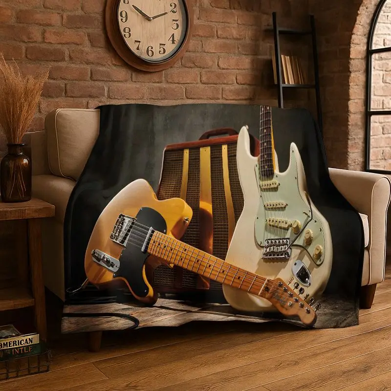 Retro Fender Guitar Logo Instruments Music Soft Flannel Throw Blanket,Cozy Blanket for Bed,Couch,Sofa,Bedroom,Living Room,Travel