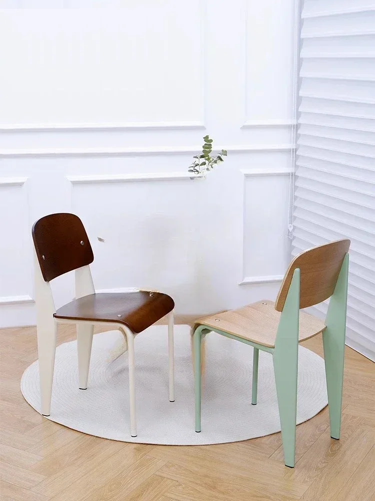 

For Nordic Designer Dining ChairsVintage Solid Wood BackrestINS Thickened Metal FrameHome Furniture Stools New Arrivals