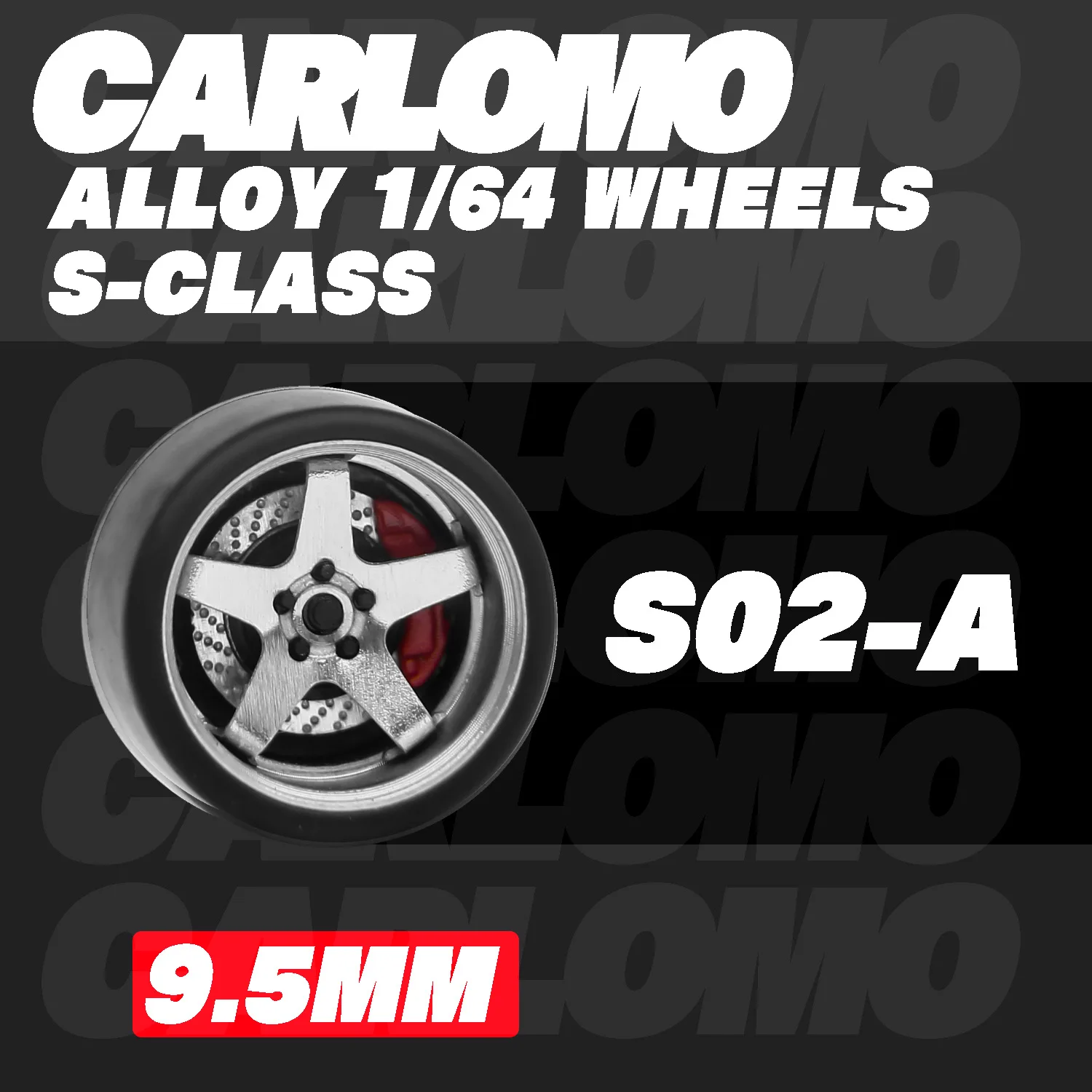 Carlomo S-Class 1/64 Alloy Wheels Rubber Tires with Brake Disc Assembly Rims for Model Diecast Car for Hot Wheels Detail up Kits