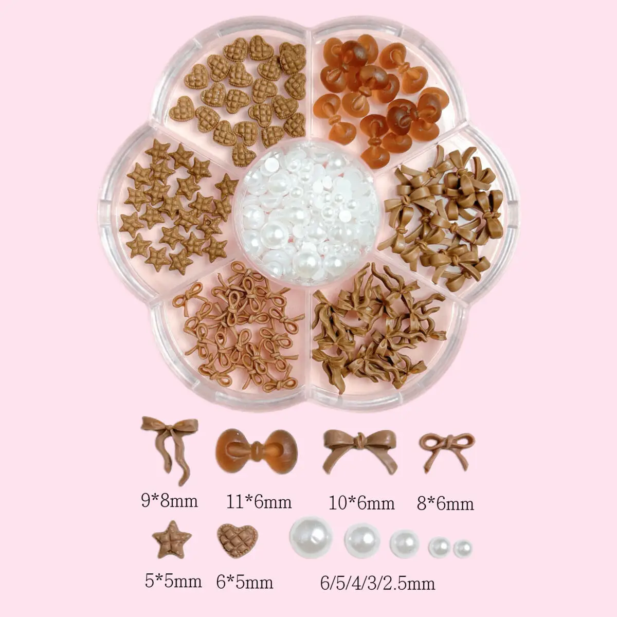 1Box Mini Sweet Heart Star Bow Resin Nail Charms Minimalist Ribbon Bow Pearl Maillard Color Series Nail Art Decorations DIY Nail