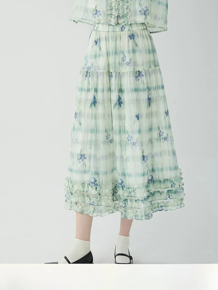 

Летняя женская свободная юбка-миди А-силуэта с градиентным принтом и эластичной талией, шелковая юбка средней длины от Cong Tailor