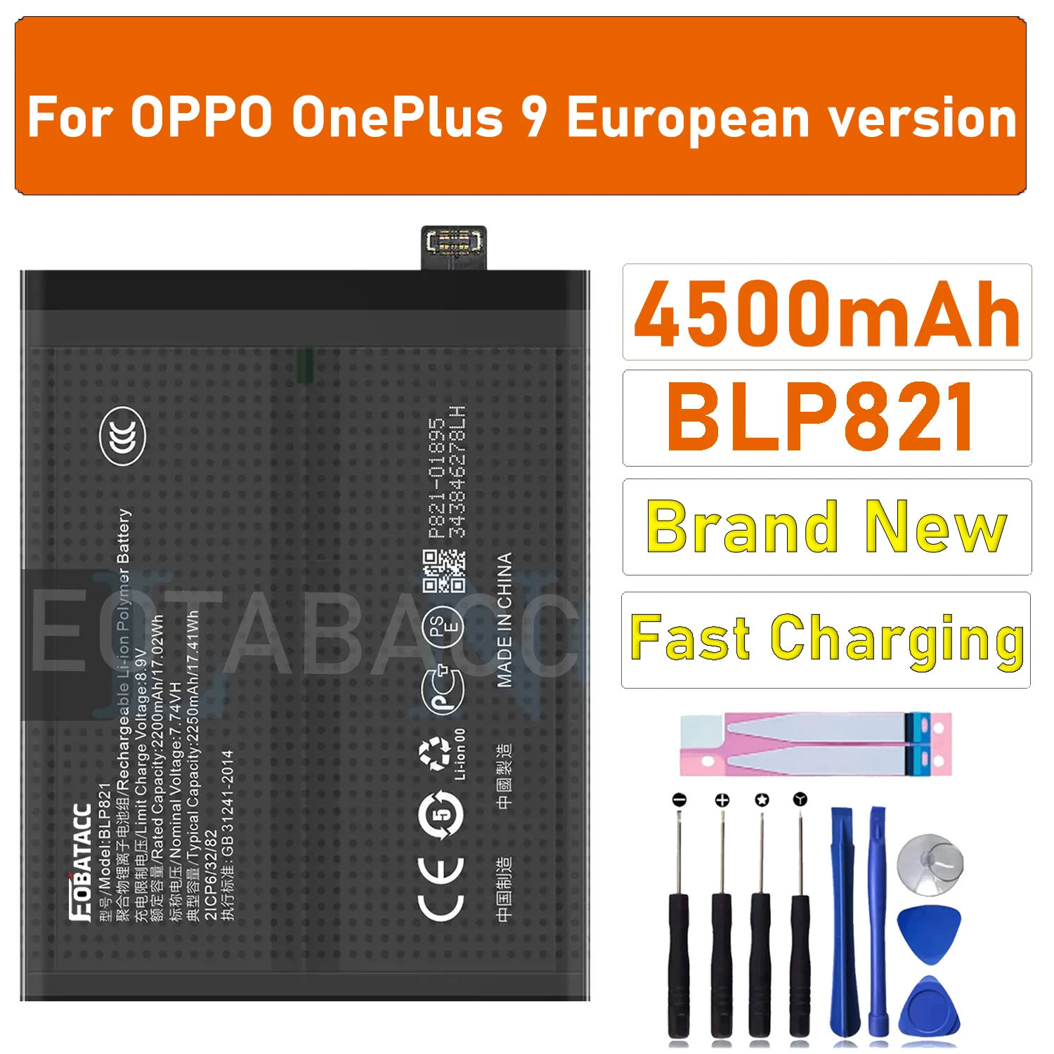 2025 Years EOBATACC 100% New blp821 Battery For OPPO oneplus 9 European version +Free Tools - Image 2