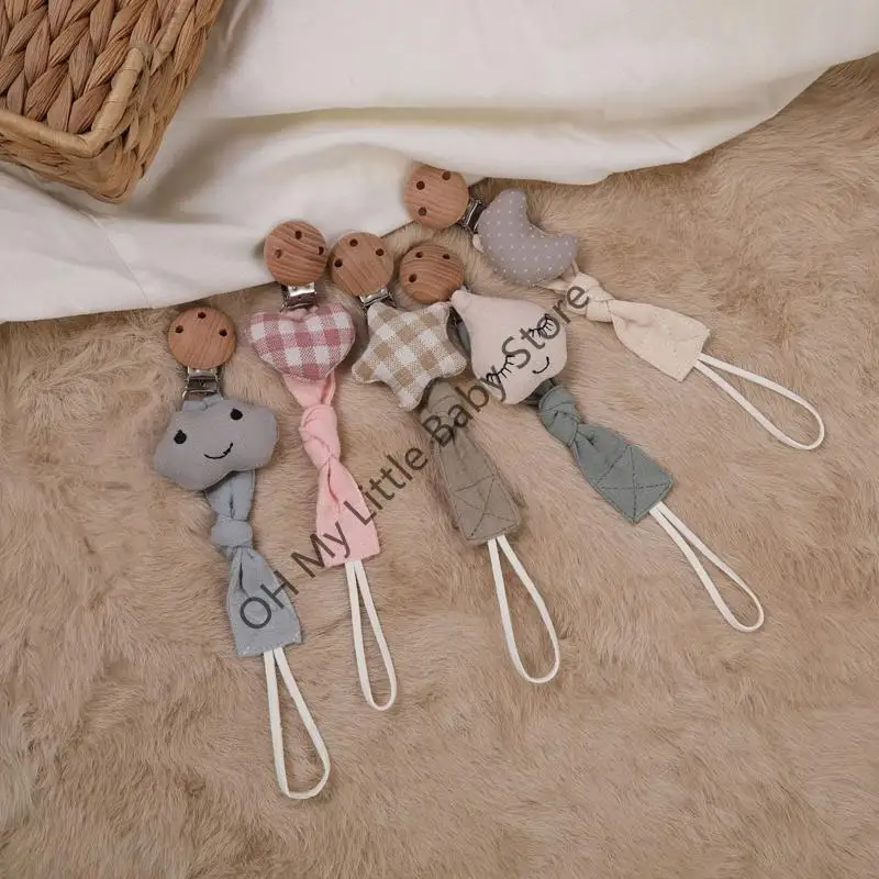 M76C هدية استحمام الطفل سلسلة مهديء من القطن على الطراز البوهيمي للأطفال البنات والأولاد مشبك الحلمة، حامل الحلمة، حزام الحلمة