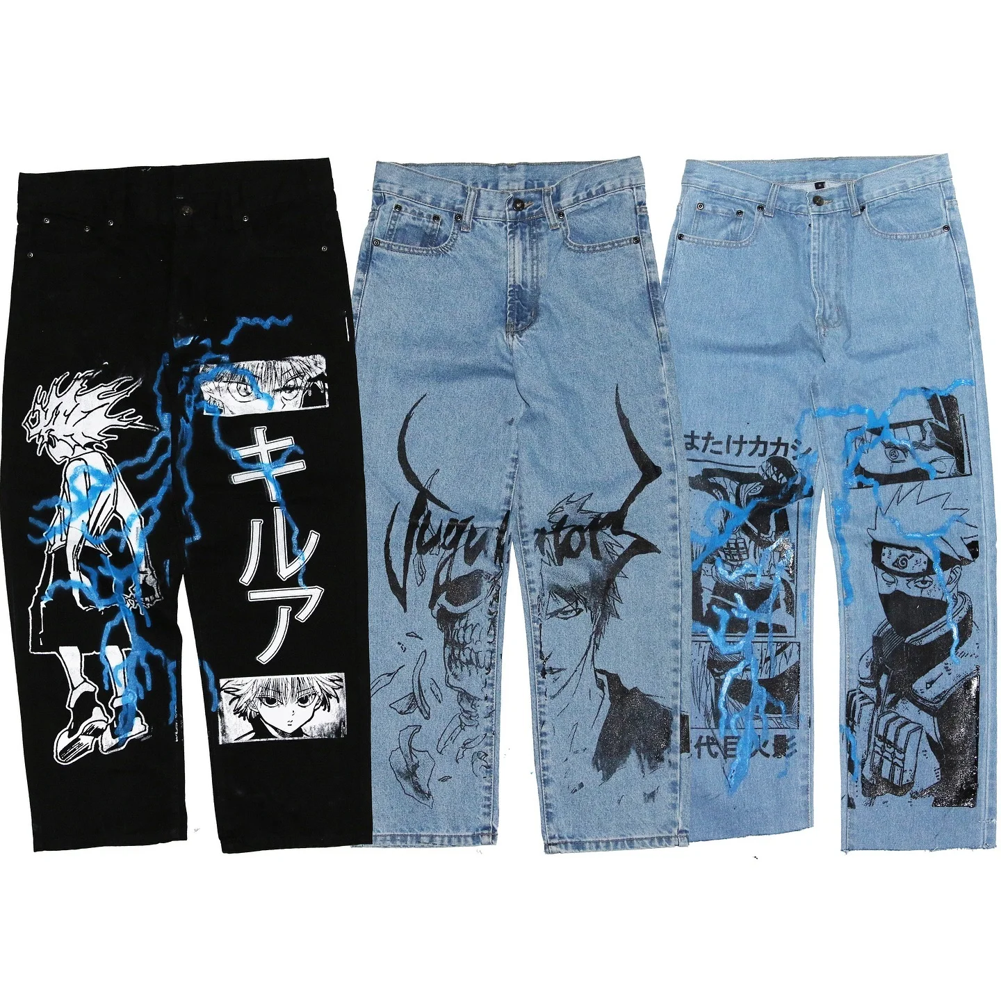 Multi Anime Print Y2k Jeans for Men Wide Leg Baggy Jeans New Harajuku Japanese Style Trouser Streetwear Women High Waist Pants