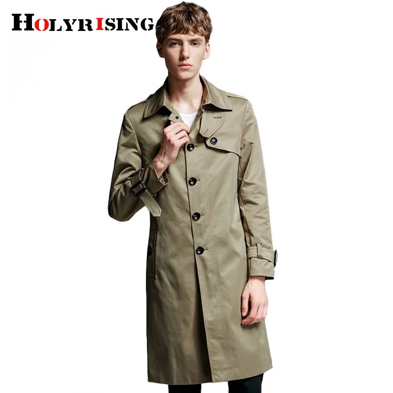 Holyrising men trench coat Single-breasted long windbreaker spring new S-6XL size gabardina hombre abrigo 18836-5