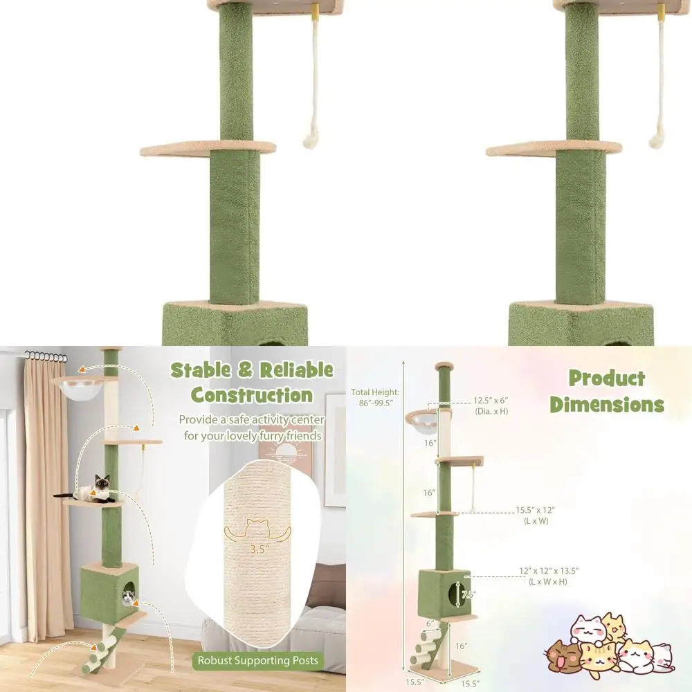 

Adjustable 5-Level Cat Tower: 86-99.5 Height, Space Capsule, Condo, Sisal Posts, Rope & Ladder