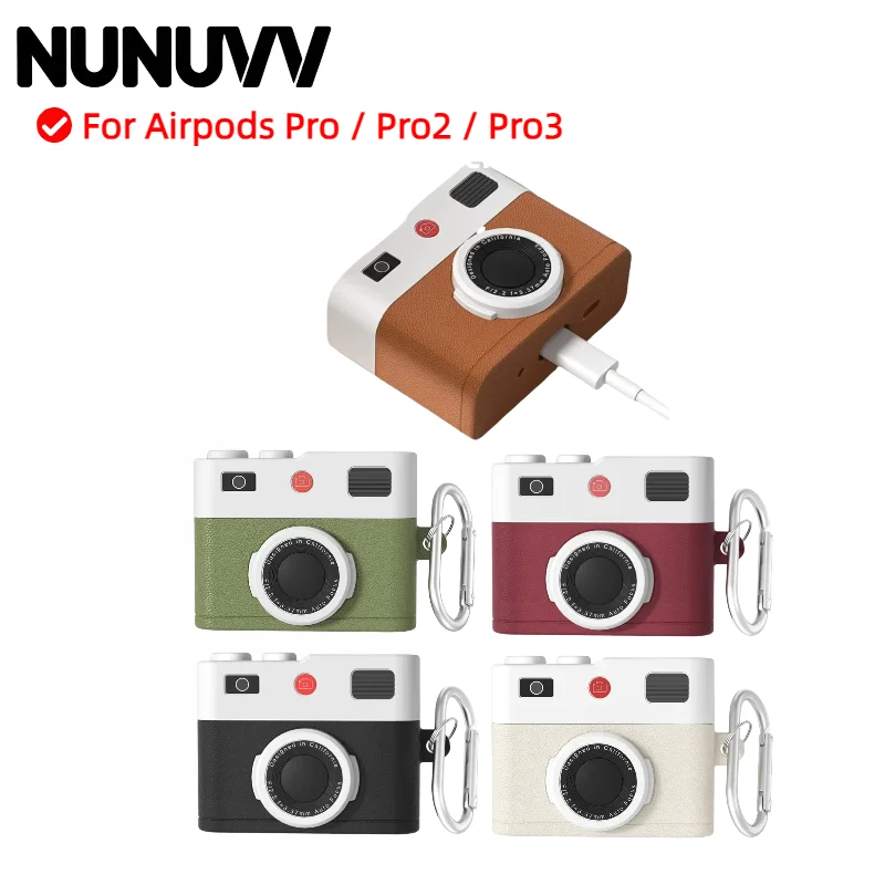 

NUNUVV 2024 New For Airpods Pro / Pro2 / Pro3 3D retro Camera style Appearance Texture Design Liquid silicone soft Cases Cover
