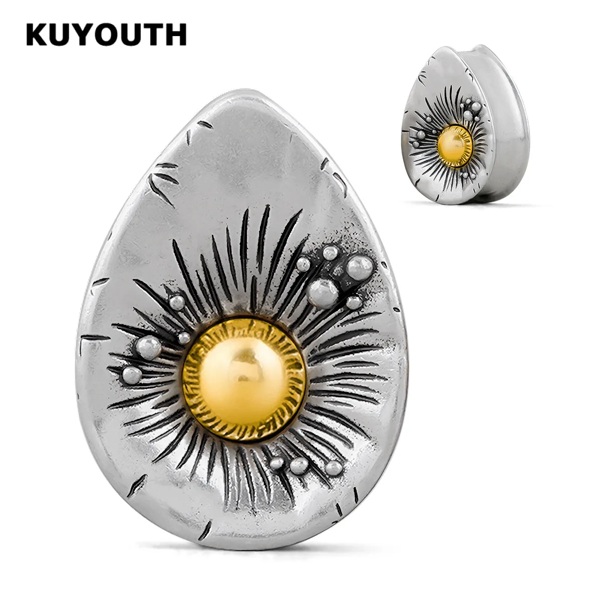 

KUYOUTH Drop-shaped Opal Ear Tunnels Plugs Gauges Expanders Copper Jewelry Earring Ear Piercing Stretchers 1Pair