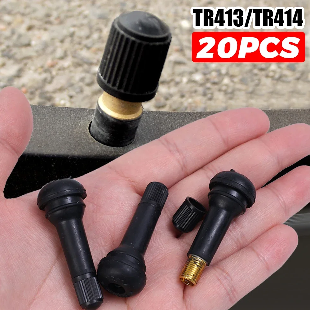 TR413 TR414 Vacuum Tire Valve Nozzle with Dust Cap Car Motorcycle Bicycle Snap-in Tubeless Tyre Rubber Valve Replaceable Parts