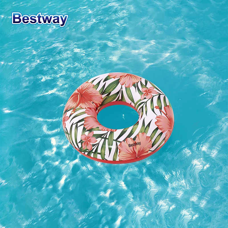 Bestway 36237 Tropical Palm Float Tube, Pool Floatie Swim Tube Rings, Summer Beach Swimming Pool Party Lounge Raft Decorations