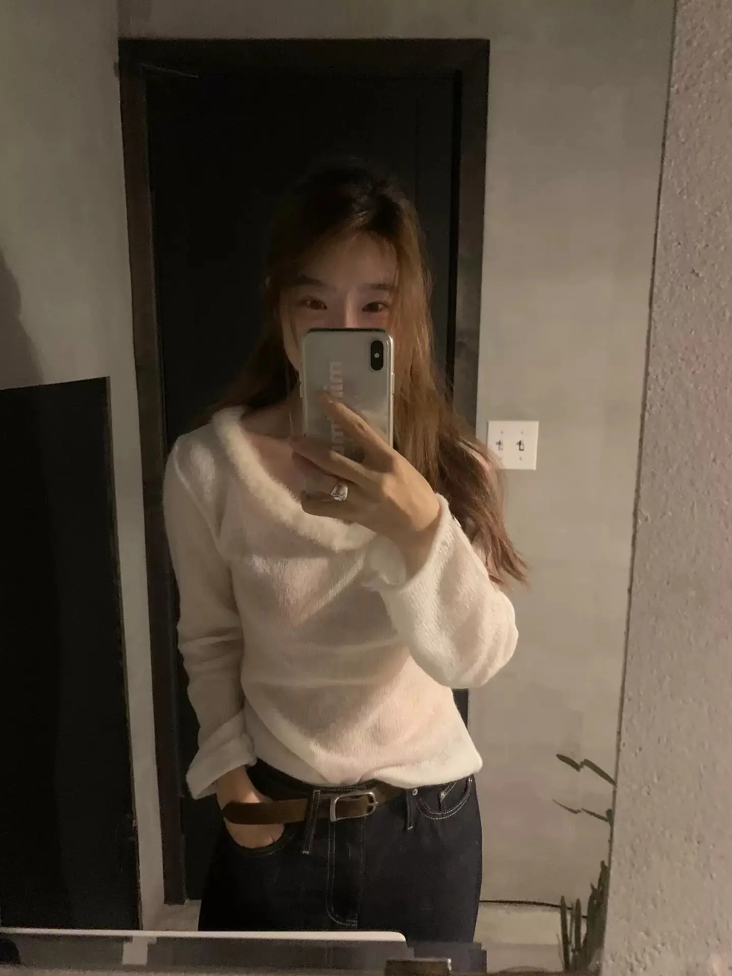 

Spring New Arrival Thin Transparent Knitted Top with Fur Collar Decoration Commute Sle Slim Fit Long Sve Pure Color Wome...