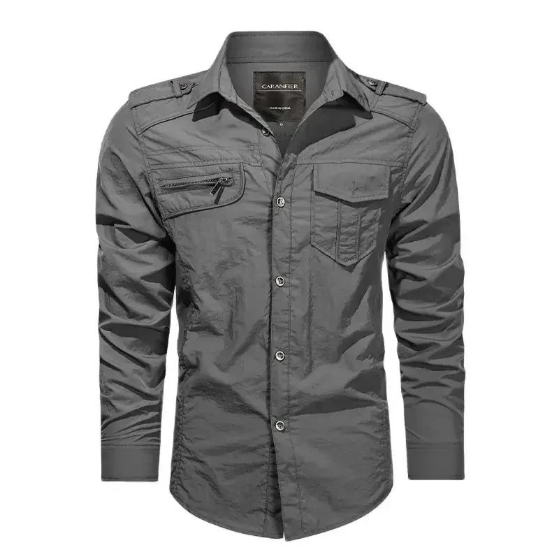 Mens Military Fast Dry Shirt Spring Autumn Long Sleeve Male Tactical Cloth Men Clothing Turn-down Collar Cargo Chemise