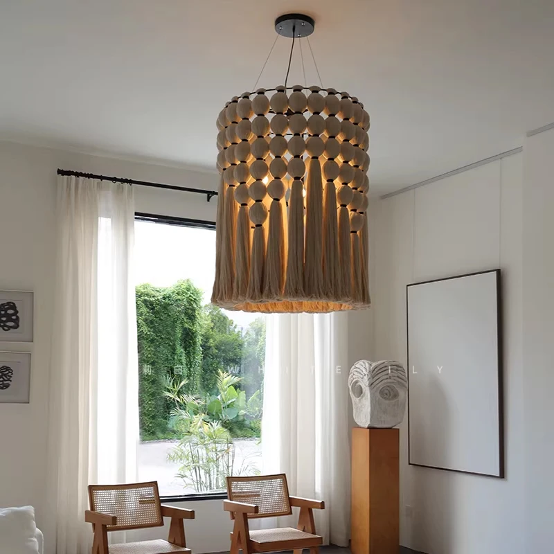 2026 Nordic Wabi Sabi Minimalist Handmade Cotton Rope Bosnian Tassel Chandelier Living Dining Room Bedroom Pendant Light Lamp Fi
