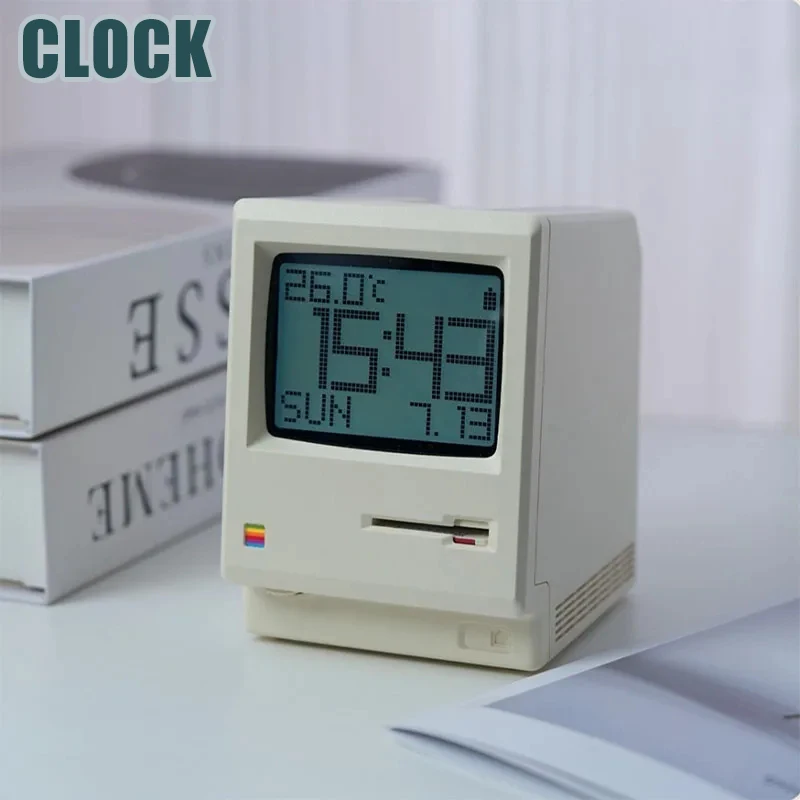 Creative Digital Clock Rechargeable Maclock Retro Pixel Alarm Clock With Night Light Desk Decor Clock Alarm Calendar Temperature