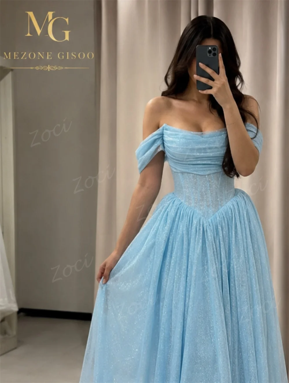 Zoci Orange Soft Shiny Tulle Customized Formal Prom Dresses Off Shoulder Women's Evening Dress Wedding Bridesmaid Gowns 2027