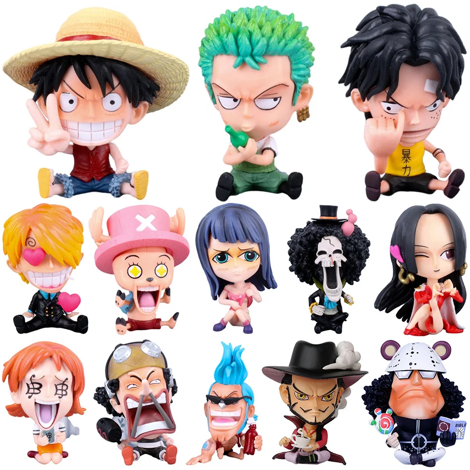 8-10cm Anime Figure One Piece Monkey D Luffy Roronoa Zoro Kawaii Toys Q-Version Figural Nendoroid Car Decoration PVC Model Gift