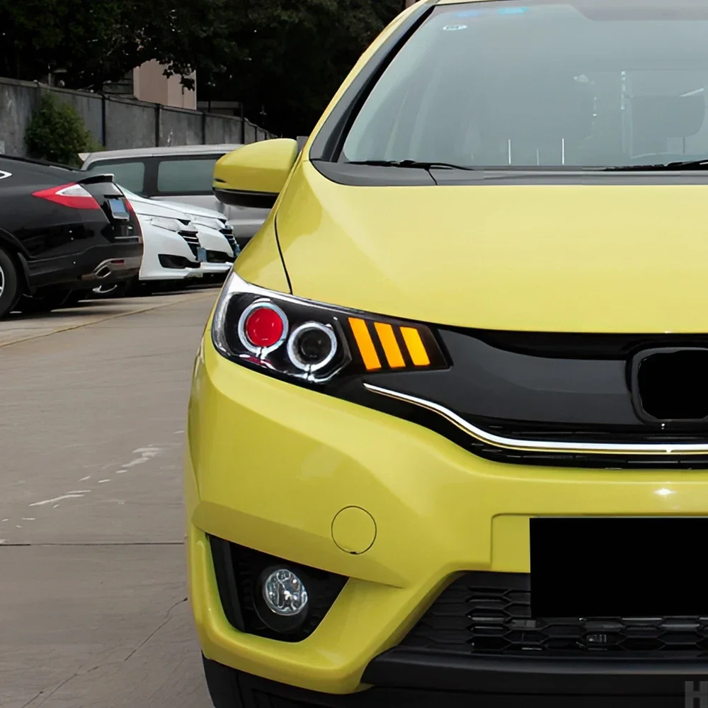 Модифицированный автомобильный передний фонарь в сборе для Honda Fit GK5 2014-2020, светодиодная автоматическая фара, обновление Mustang style 2, аксессуар для объектива проектора