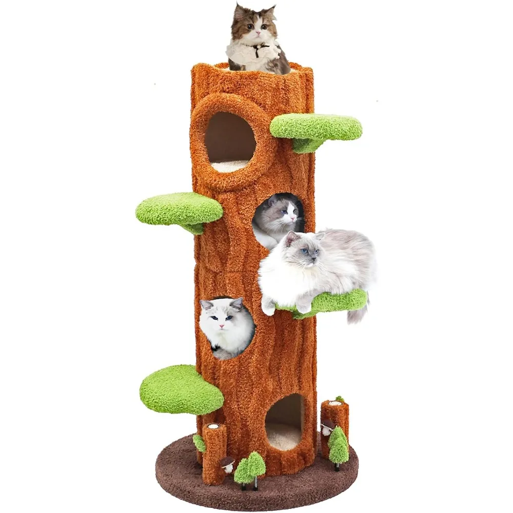 

Magic Forest Cat Tree Tower, 62 inches Tall, Real Solid Wood Cat Tree for Multi-Cat Household