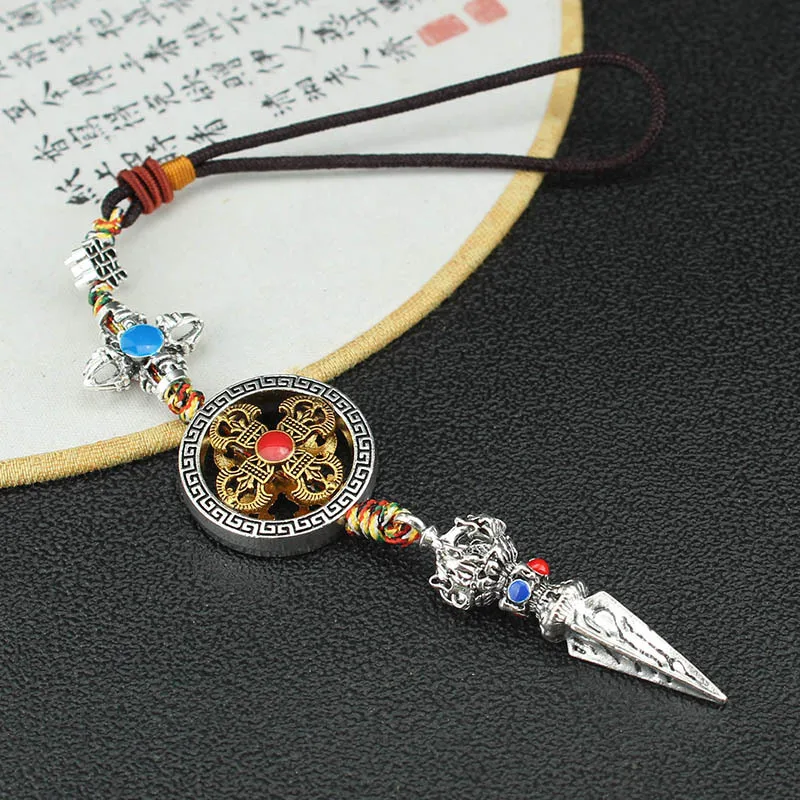 DIY accessories Retro Tibetan six-character proverbs, rotary bell, vajra pestle, car pendant, bag pendant, scenic temple gift.
