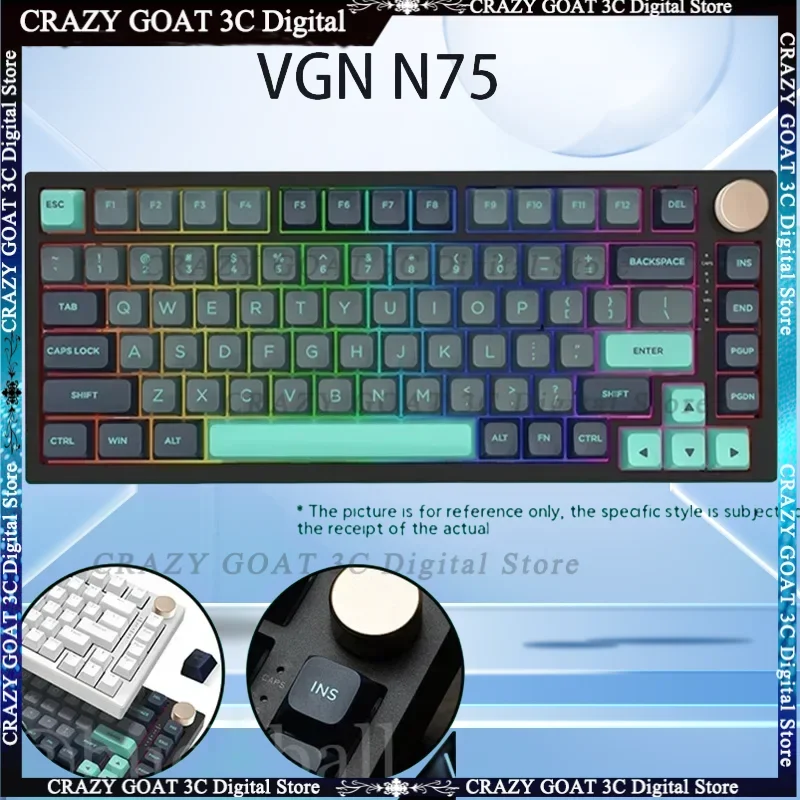 VGN N75 Mechanical Keyboard Wired RGB Multifunctional Knob Hot Swap Wireless Gaming Keyboard 75% Layout Pc Gamer Accessory,Black