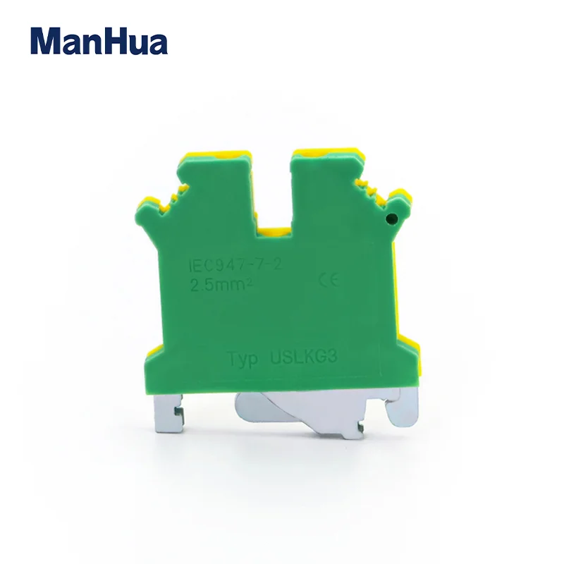 ManHua 10Pcs USLKG3 Screw Din Rail Terminal Blocks Ground Universal Class Connector USLKG3 PE Wire Conductor
